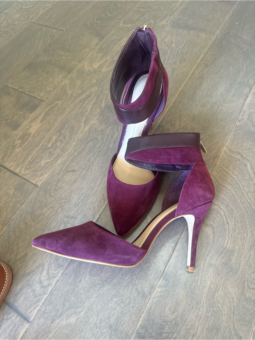 Gianni Bini Plum Pointed Suede Ankle-Strap Heels - Picture 6 of 7
